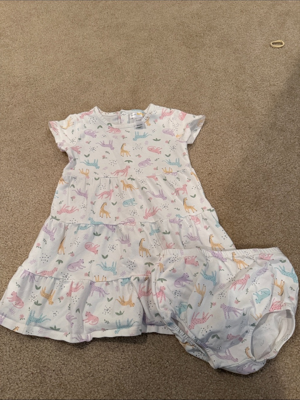 Toddler Girls White Pastel Safari Tiered Pajama Nightgown with Diaper Cover